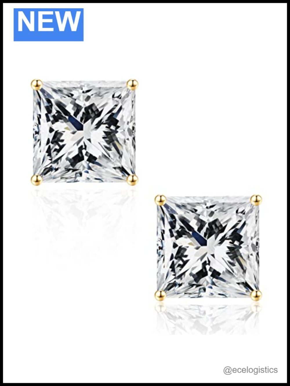 Princess Cut Moissanite Stud Earrings, 925 Sterling Silver